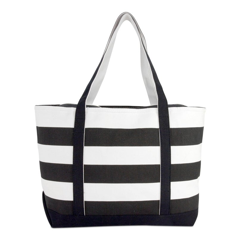 DALIX Striped Boat Bag Premium Cotton Canvas Tote in Black - Image 5